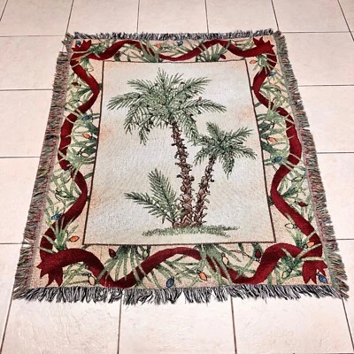 Palm Tree Light Christmas Bulb Fringe Tapestry Throw Blanket 50 x 60 - Изображение 1 из 4