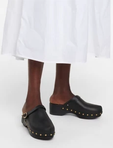 Ancient Greek Sandals Classic Closed Clogs Gold Studded Black Leather Sz 7.5 /38 - Picture 1 of 11
