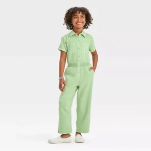 NEW Cat & Jack Girl's Short Sleeve Utility Jumpsuit - L (10-12) - Green - Picture 1 of 1