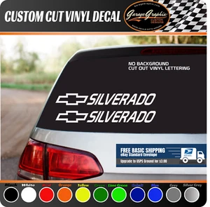 Chevy SILVERADO BowTie with Text Vinyl Decals PAIR decals! Pick size and Color. - Bild 1 von 5