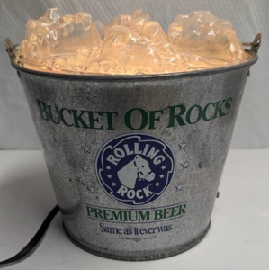 VTG Rolling Rock Beer Bucket of Rocks Pail LIGHTED BOTTLE DISPLAY Glorifier Sign - Picture 1 of 8