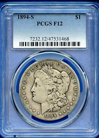 1894 S PCGS F12 Morgan Silver Dollar $1 US Mint Rare Key Date Coin 1894-S F-12 Cover