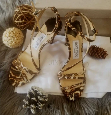 MUJER JIMMY CHOO LONDRES TESCA 100, TACONES ESTAMPADOS SERPIENTE TALLA 36.5 / 6.5 EE. UU. NUEVO EN CAJA Foto 1 de 4