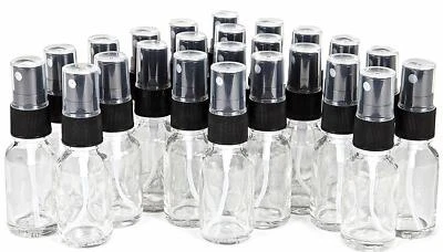 GLOBAL Clear Glass Spray Bottles - 24 Pack 15ml (1/2 oz) Clear Black Fine Mist Sprayer