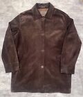 Coach NYC Chocolate Brown Suede Leather Button Collared Jacket Coat L Pockets