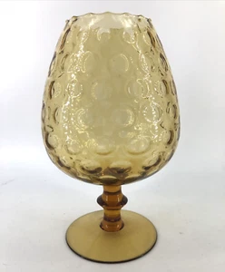 Empoli Italy Thumbprint Optic Amber Yellow Glass Vase Decor 10.5" - Picture 1 of 11