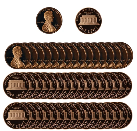 1984 Gem Proof Lincoln Memorial Cent Roll - 50 US Coins Cover