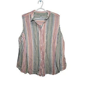 Camicia smanicata Croft & Barrow in lino a righe con bottoni donna 3X boho costiero - Foto 1 di 7