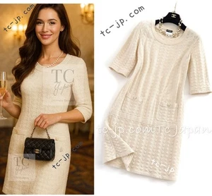 CHANEL 13S Ivory Cream Summer Cotton Knit Dress CC Button 34 US2 Karl Lagerfeld - Picture 1 of 15