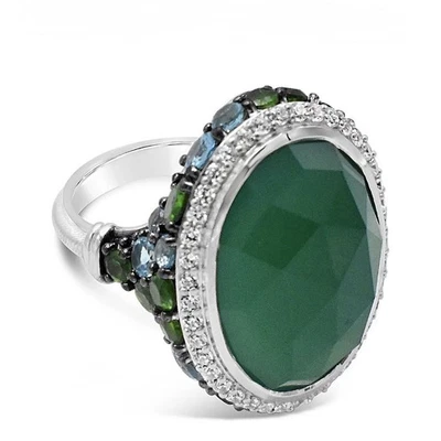 Anillo de cóctel Judith Ripka verde calcedonia multi piedras preciosas, plata de ley, talla 6 Foto 1 de 4