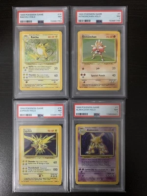 Pokemon Base Set Unlimited Alakazam Zapdos Hitmonchan Raichu 1999 PSA 7 Foto 1 de 2