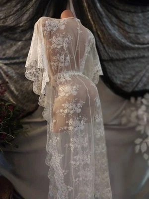 DE COLECCIÓN SEDOSO TRANSPARENTE VER A TRAVÉS BATA PLUMERO BLANCO BOHO COUETTE COTTAGE DEMURE S/M Foto 1 de 4