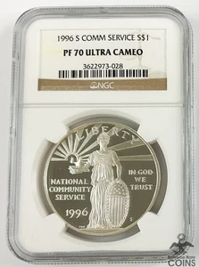 1996-S US $1 Silver Proof Coin National Community Service NGC PF70 Ultra Cameo - Picture 1 of 6