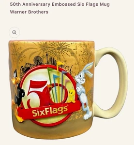 50th Anniversary Looney Tunes Six Flags Embossed Cup Sylvester Bugs Bunny 3D 👁️ - Picture 1 of 7