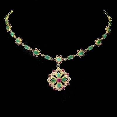 925 Sterlingsilber Halskette Oval Smaragd 6x4mm Rubin Blume Edelstein Schmuck 18 - Bild 1 von 4