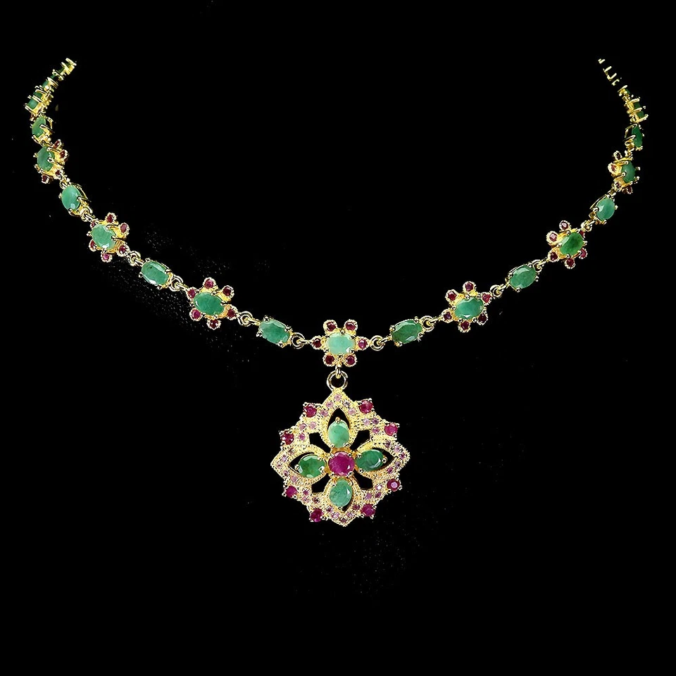 925 Argento Sterling Collana Ovale Smeraldo 6x4mm Rubino Fiore Gemma Gioielli 18 - Immagine 1 di 4