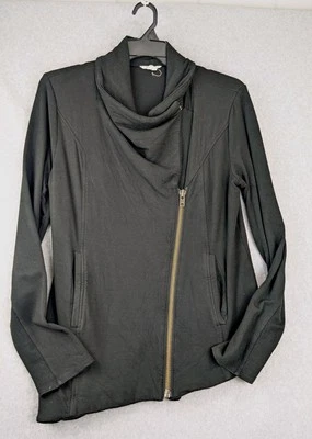 Helmut Lang Jacket M Black Villous Asymmetric Hem Knit Sweater Cowl Neck Stretch - Image 1 of 4