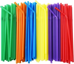 500-Pack Solid Colors Flexible Drinking Straws, Plastic Disposable Bendy Straws - Picture 1 of 9