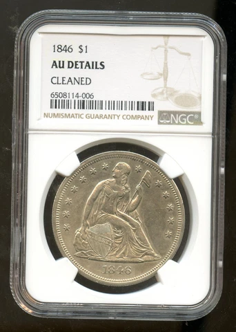 1846 50c Seated Liberty Dollar Coin, NGC A.U. Details, Cleaned Cover