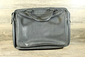 Oleg Cassini Black Leather Messenger Bag Briefcase Carry On Laptop Case - Picture 1 of 5