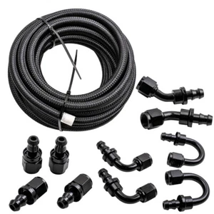 Línea de aceite trenzado de acero AN6 20 pies + Kit adaptador de extremo de manguera de nailon negro de montaje 6AN - Imagen 1 de 12