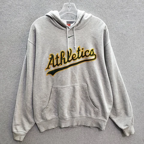 VINTAGE Oakland Athletics Men Sweatshirt Medium Gray Hoodie Embroidered READ Cover