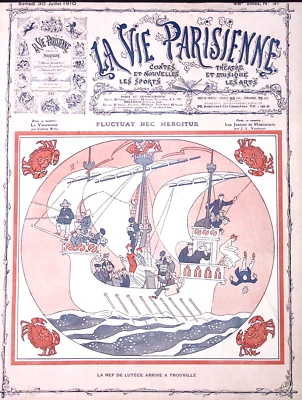 La Vie Parisienne Magazine 30 Jul 1910 Marrous  Ship Lutece Arrives in Trouville - Image 1 of 4