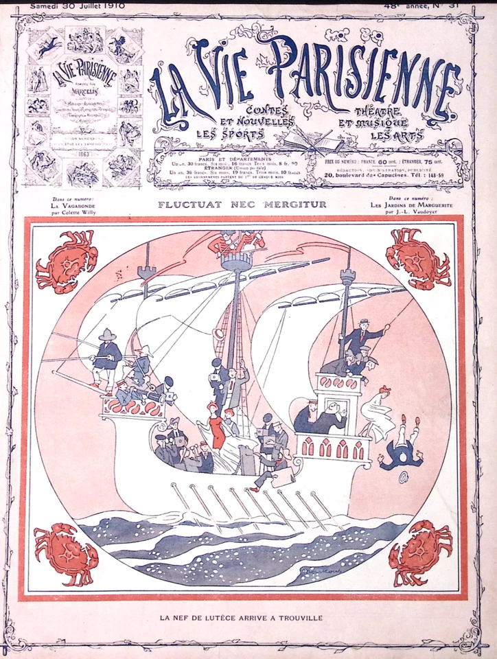 La Vie Parisienne Magazine 30 Jul 1910 Marrous  Ship Lutece Arrives in Trouville - Image 1 of 4