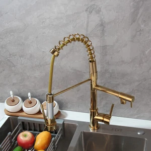 Gold Kitchen Faucet Sink Pull Down 360°Swivel Mixer Brass Deck Mounted Taps - Picture 1 of 9