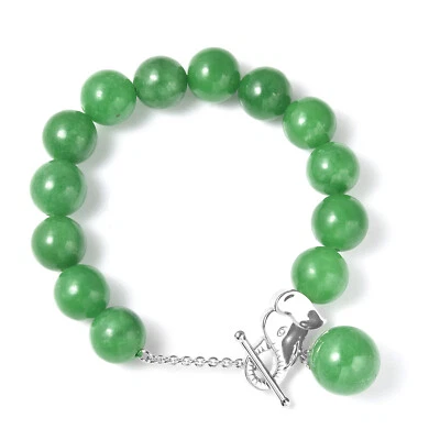 Gorgeous!! 145.75ctw Jade 10-12mm Beaded Charm Bracelet Rhodium Plated 7.25" - Image 1 of 4