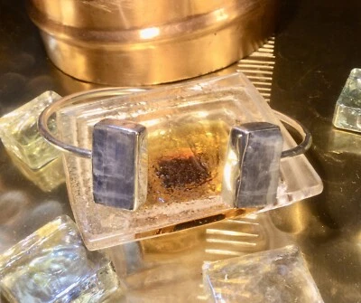 Genuine 925 Sterling Silver Natural Blue Kyanite Raw Gemstone Bangle - Image 1 of 4