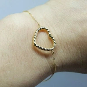 9ct Yellow Gold Open Heart Bracelet 0.58g NEW Ladies Adjustable Size Length Gift - Picture 1 of 12