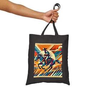 Canvas Tote Bag Modern Southwestern Cowboy Design Eco-Friendly Book Lover Gift - Picture 1 of 17