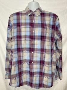 Saddlebred Mens Large Shirt Button Down Long Sleeve Plaid Blue Purple - Picture 1 of 6