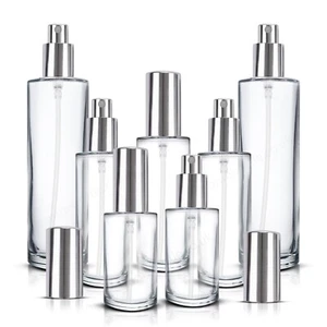 KLARE ZYLINDRISCHE Glassprühflasche mit Silbernebelzerstäuber und Silberkappe - Bild 1 von 7