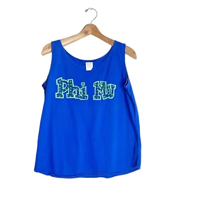 Camiseta sin mangas Phi Mu Sorority vintage años 90 talla mediana parche bordado Rush Pledge Foto 1 de 4