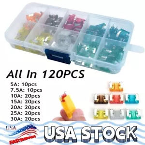 120PCS Assortment Micro Low Profile Mini Blade Fuse 5A/7.5A/10A/15A/20A/25A/30A - Picture 1 of 7