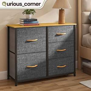 Chest of Drawers 5 Fabric Dresser Gray Storage Cabinet Closet Tower Organizer - Picture 1 of 11