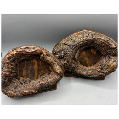 Vtg Pair Wooden Burl Picture Frames Unique Knot Handmade - Image 1 of 4