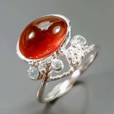 Anel feito à mão anel de hessonita natural prata esterlina 925 tamanho 7 /R430156 - Imagem 1 de 4