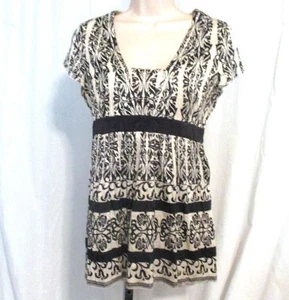 Reg Size S White House Black Market Tunic Top Black & Off White Print High Waist - Picture 1 of 5