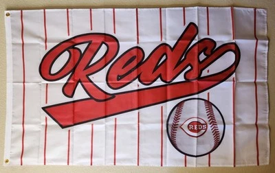Cincinnati Reds Pinstripe MLB Baseball Flag 3x5 Ft W/ Grommets  - Image 1 of 3