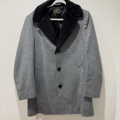 VTG USA Sir Pendleton 100% Virgin Wool Faux Fur Collar Trench Over Coat Mens 40 - Image 1 of 4