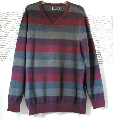 Club Room Hombres Cálido Suéter Borgoña/Gris Rayas, Cuello en V, Mangas Largas XXL Foto 1 de 4