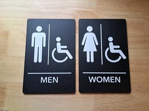 Braille Signs Women's & Mens ADA Disability Bathroom Sign 6" X 9" Self-Adhesive - Picture 1 of 3