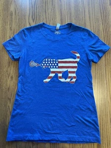 NWOT! Chalk Talk Sports Red White Blue Lacrosse Dog T-Shirt woman Medium Soft - Picture 1 of 5