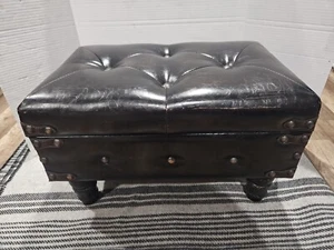 Vintage Leather Ottoman Foot Stool - Picture 1 of 17