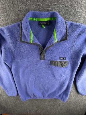 复古 Patagonia 抓绒夹克 25550 紫色 1/4 Snap 小号 美国制造 套衫 — 第 1/4 张图片