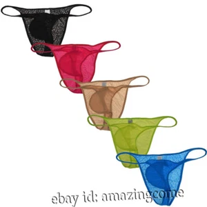 Men Hipster Brazilian Bikini Briefs Jacquard Lace Underwear Cheeky String Briefs - Picture 1 of 24