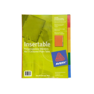 Avery 5 Tab Colour A4 insertable Divider Multi Coloured Durable Polypropylene
